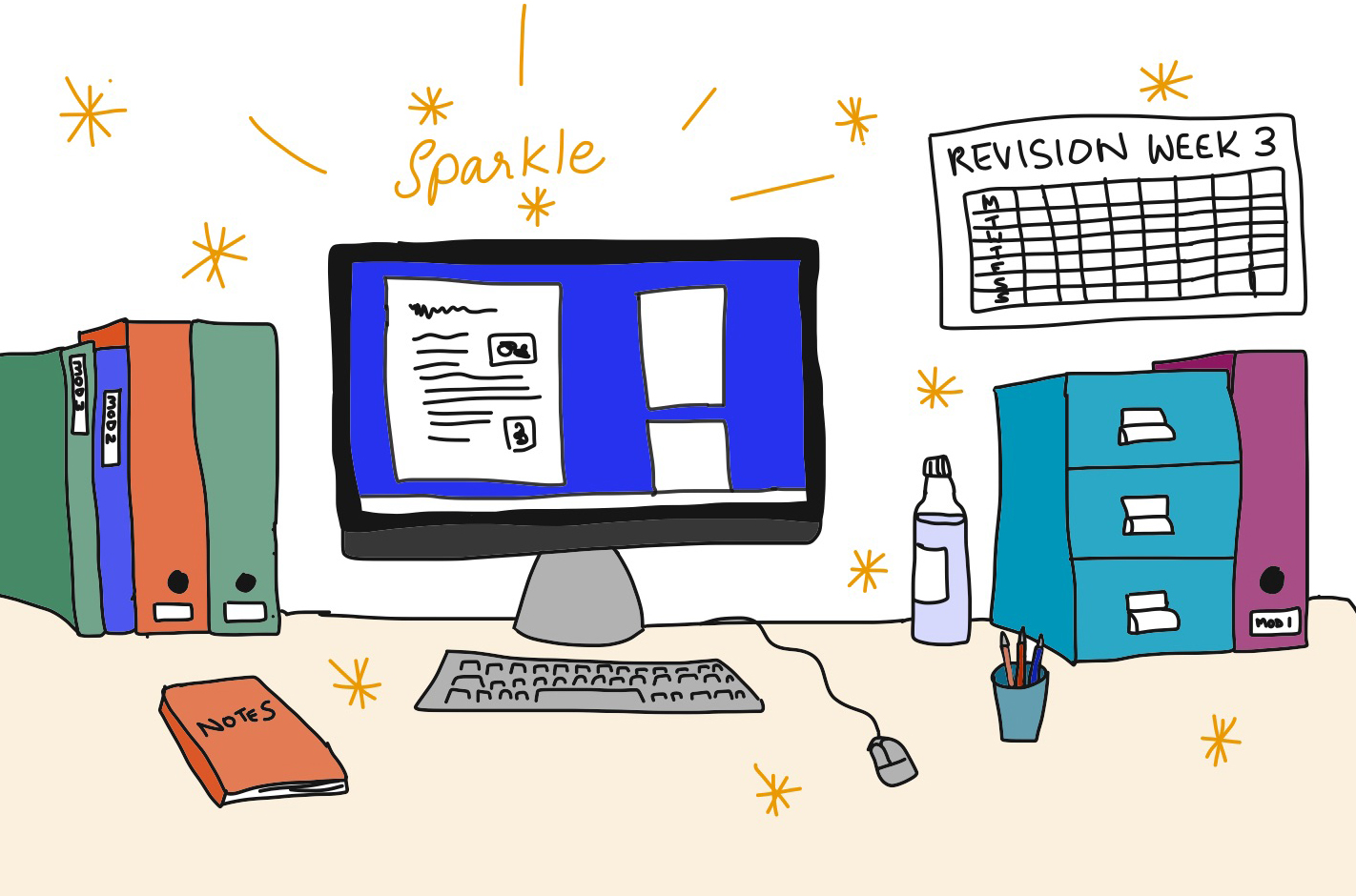 A sparkling desktop, computer and organised files