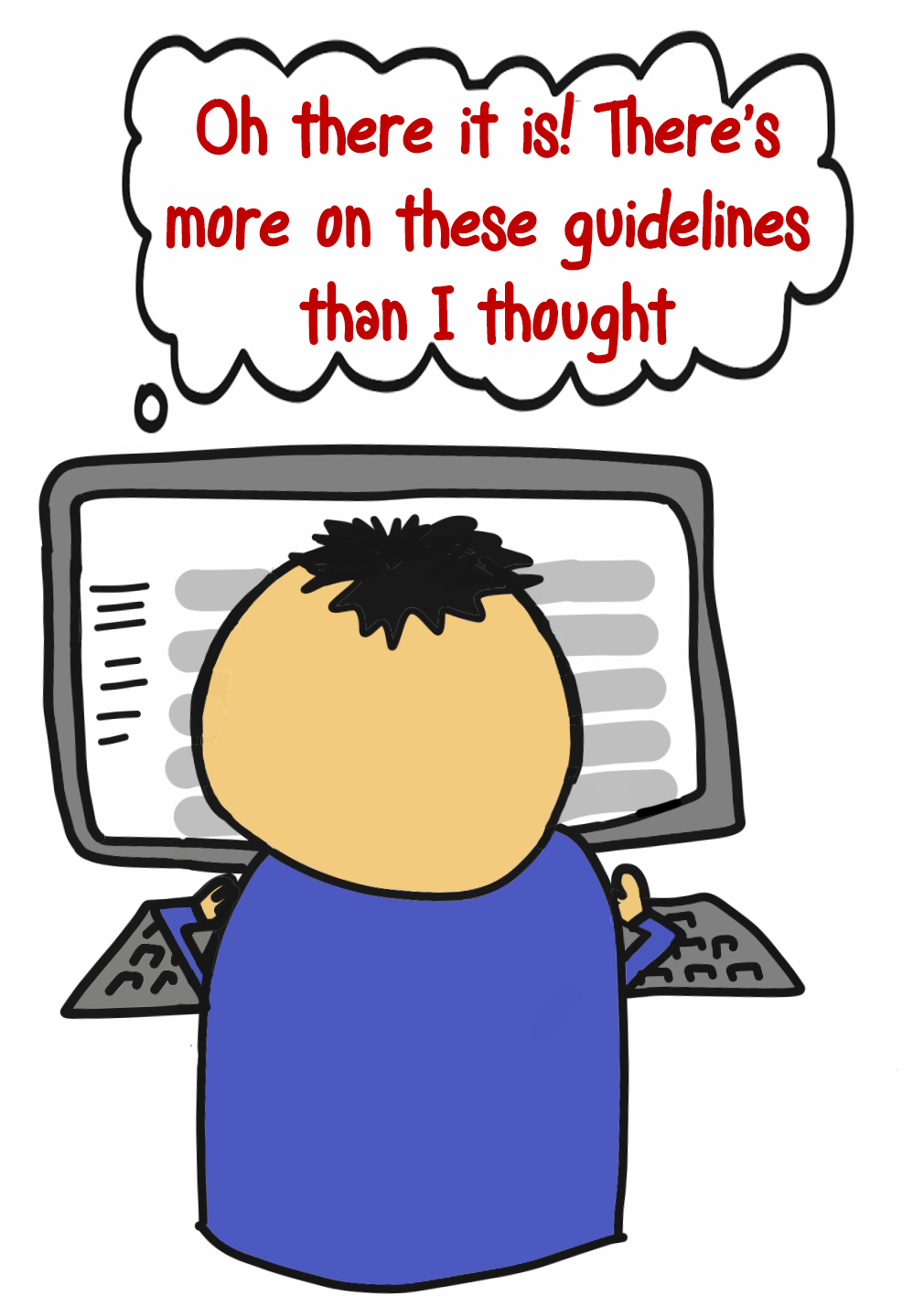 Students looking at guidelines and thinking "Oh there it is! There's more on these guidelines than I thought"